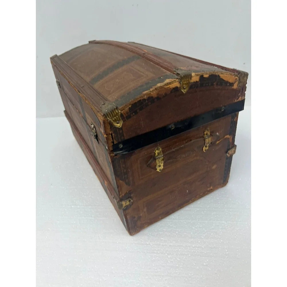 Wood Dollhouse Steamer Trunk Miniature Antique Storage Box Chest SALESMAN SAMPLE